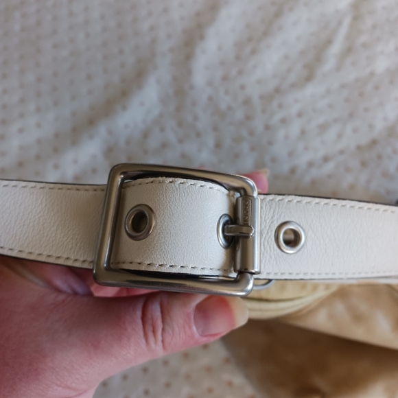 Vintage / Rare Coach Nylon Beige Handbag White Leather Handle Shoulder Bag - Picture 6 of 14